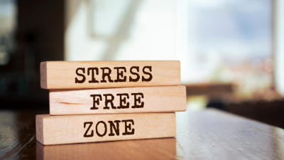 photo of wooden blocks stating stress free zone